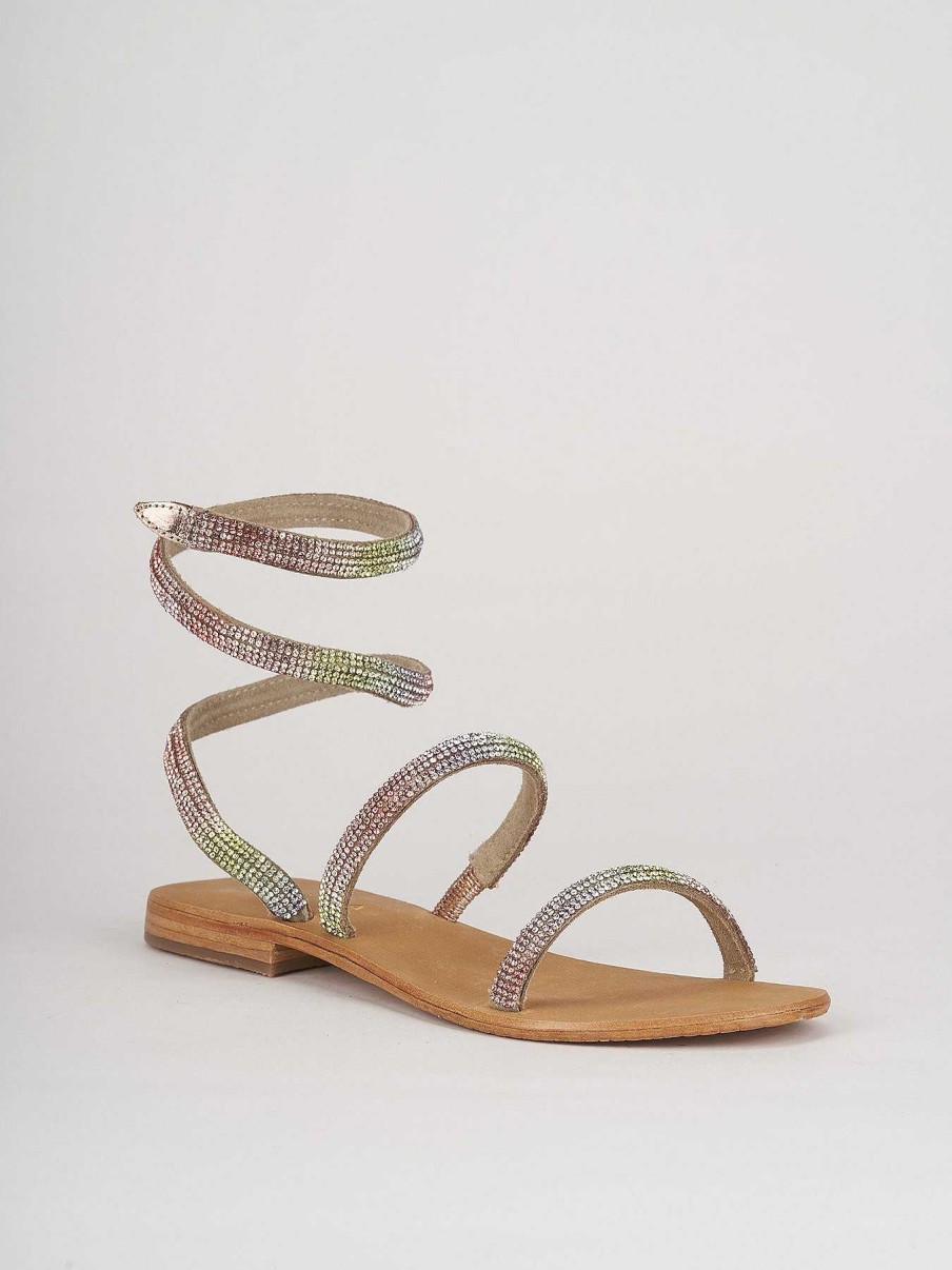 Donna Barca | Sandali Tacco Basso Tacco 1 Cm In Pelle Multicolor