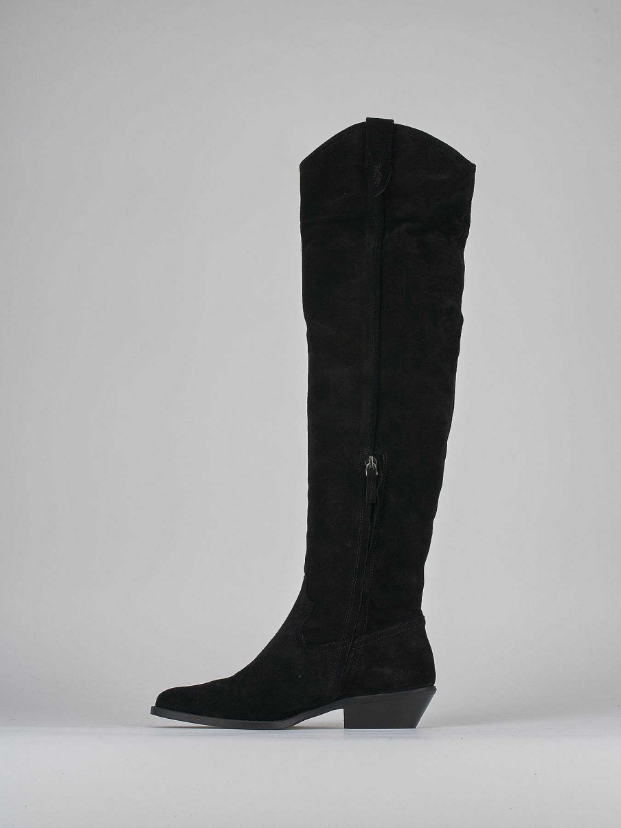 Donna Barca | Stivali Tacco Basso Tacco 4 Cm In Camoscio Nero