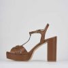 Donna Barca | Sandali Tacco Alto Tacco 9 Cm In Pelle Marrone