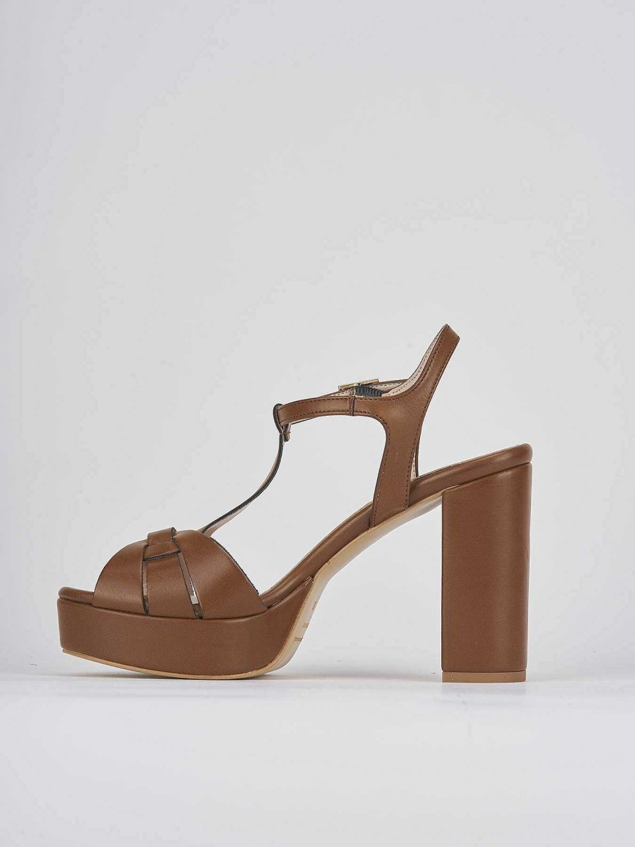 Donna Barca | Sandali Tacco Alto Tacco 9 Cm In Pelle Marrone