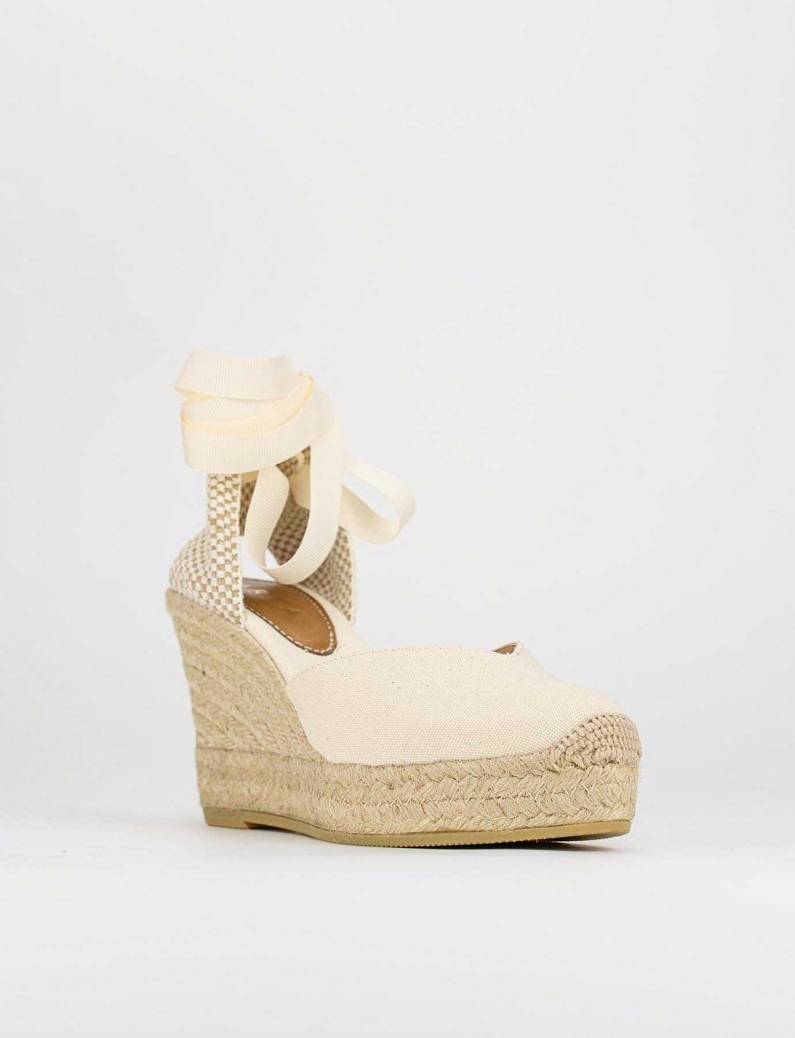 Donna Barca | Espadrillas Tacco 8 Cm Tessuto Beige