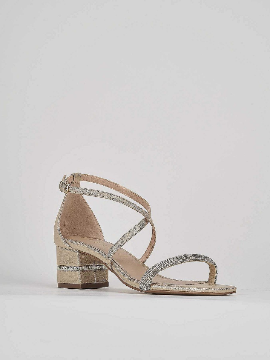 Donna Barca | Sandali Tacco Alto Tacco 5 Cm In Pelle Oro