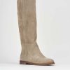 Donna Barca | Stivali Tacco Basso Tacco 1 Cm In Camoscio Beige