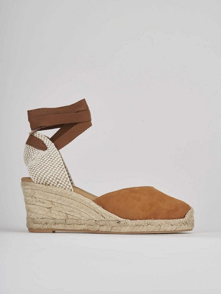 Donna Barca | Espadrillas Tacco 6 Cm In Camoscio Marrone