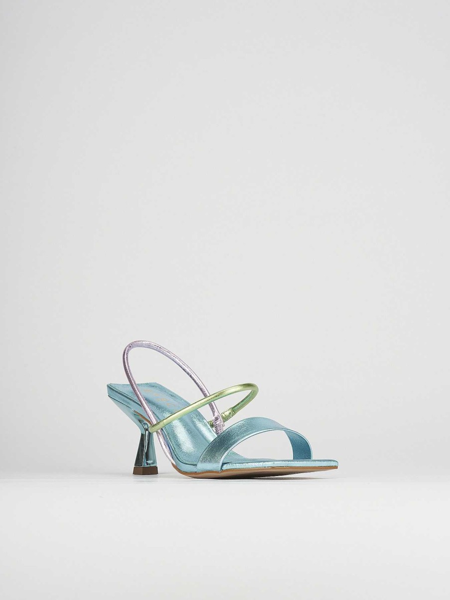 Donna Barca | Sandali Tacco Alto Tacco 5 Cm In Pelle Celeste