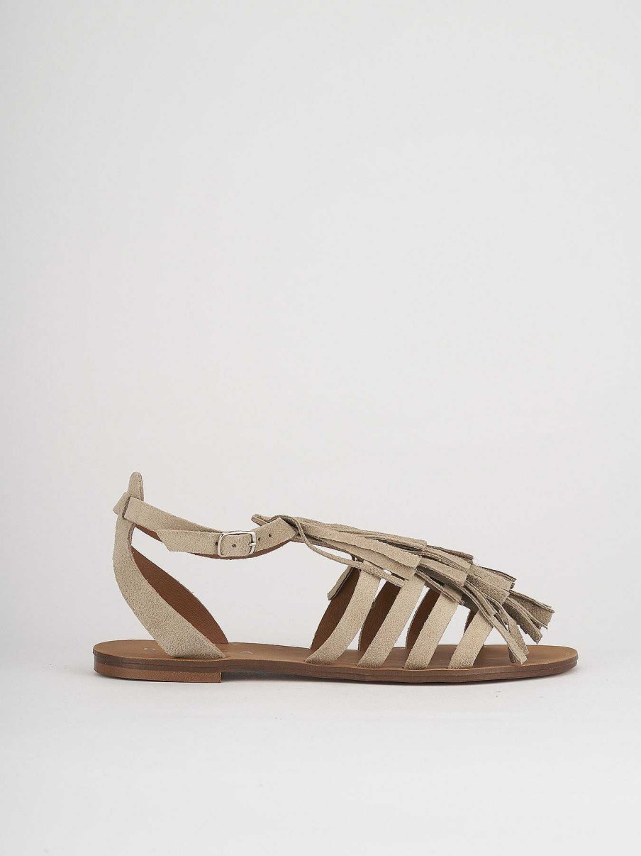 Donna Barca | Sandali Tacco Basso Tacco 1 Cm Camoscio Beige