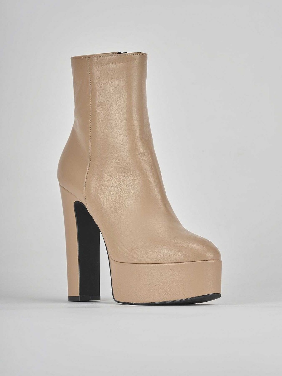 Donna Barca | Stivaletti Tacco Alto Tacco 13 Cm In Pelle Beige