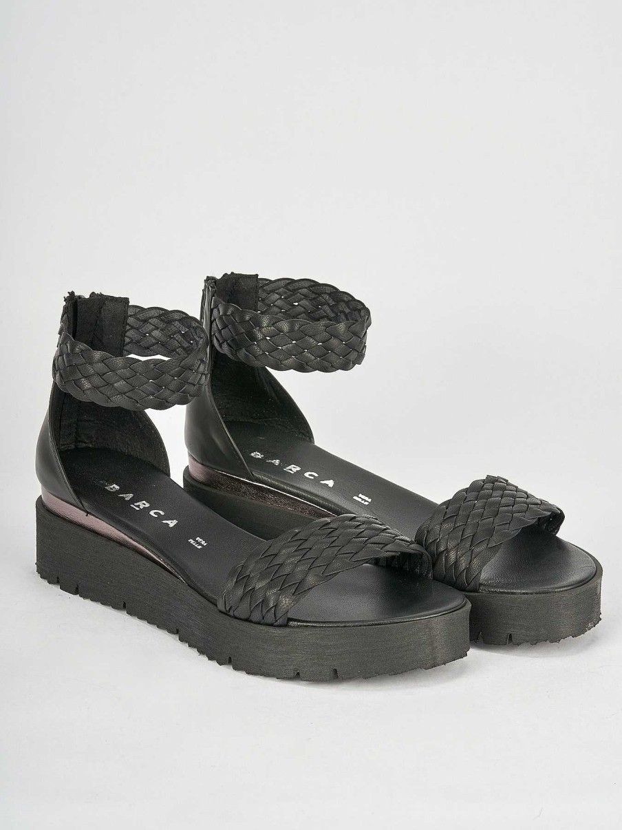 Donna Barca | Sandali Tacco Basso Tacco 1 Cm In Pelle Nera