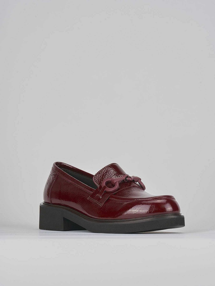 Donna Barca | Mocassino Tacco 3 Cm In Vernice Bordeaux