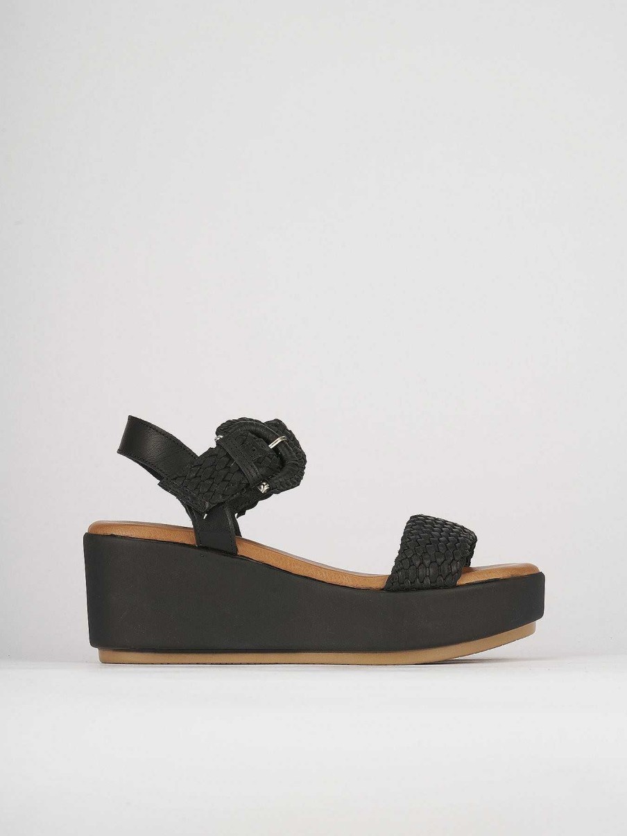 Donna Barca | Zeppa Tacco 7 Cm In Pelle Nera