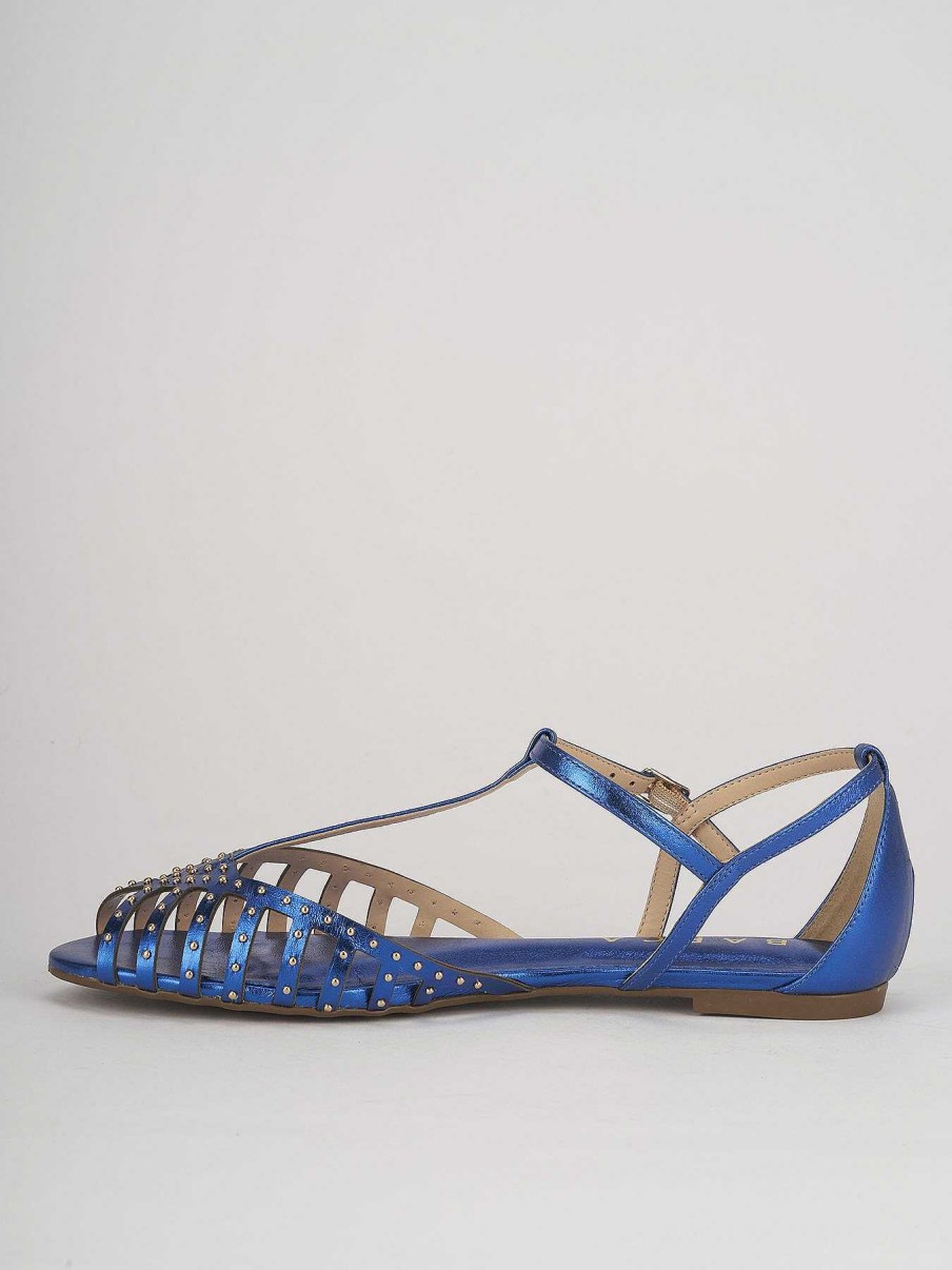 Donna Barca | Sandali Tacco Basso Tacco 1 Cm In Pelle Blu