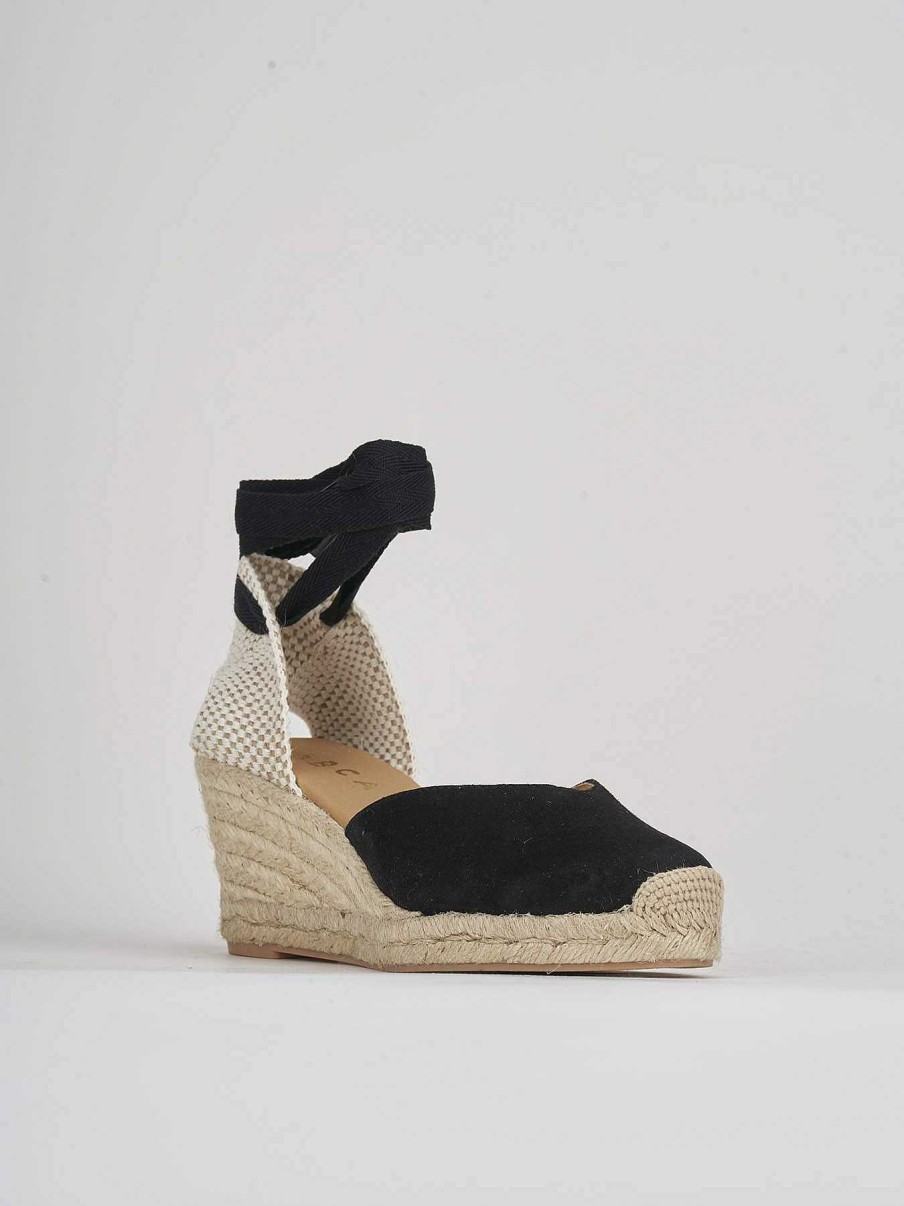 Donna Barca | Espadrillas Tacco 6 Cm In Camoscio Nero