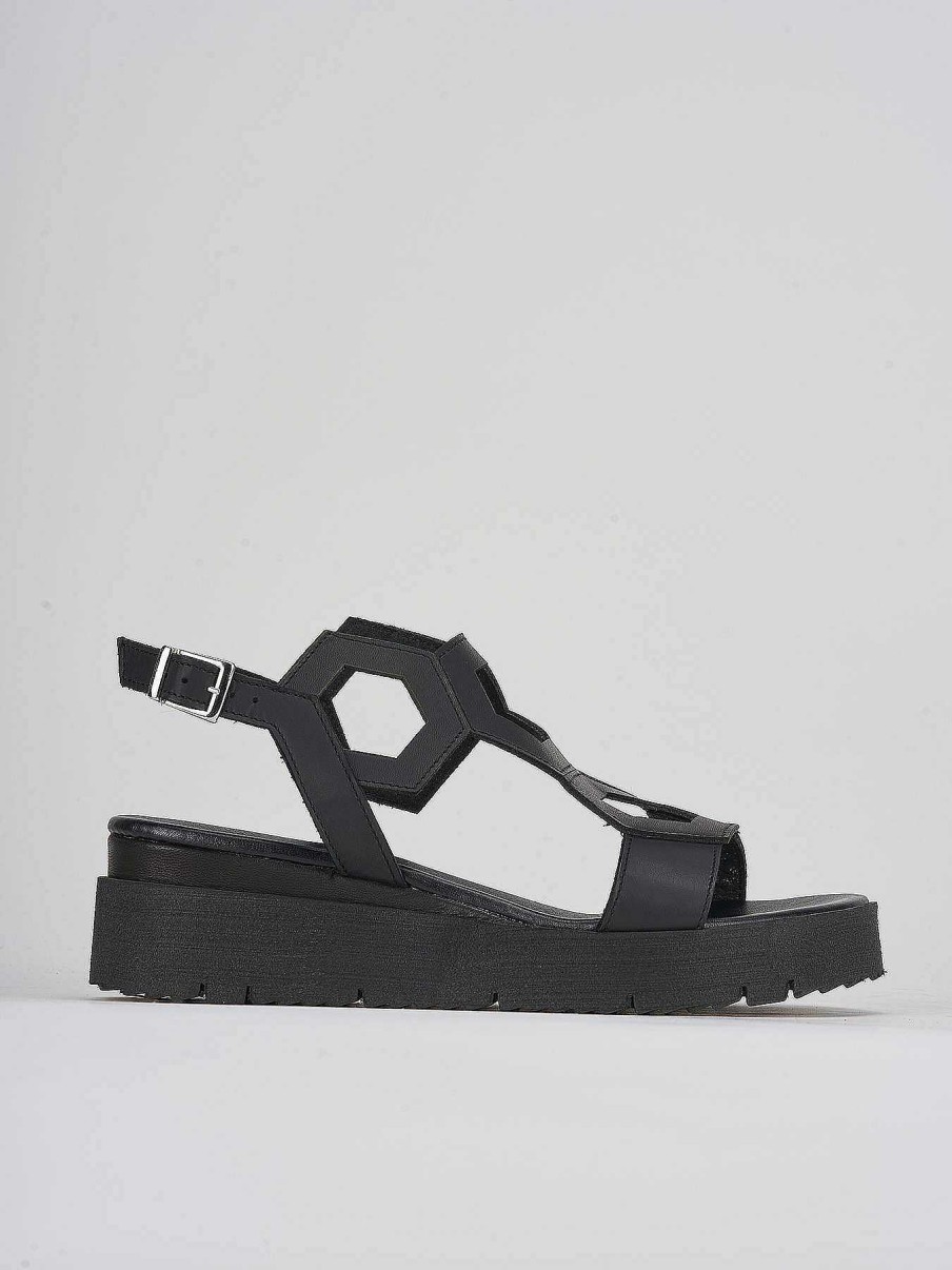 Donna Barca | Zeppa Tacco 3 Cm In Pelle Nera