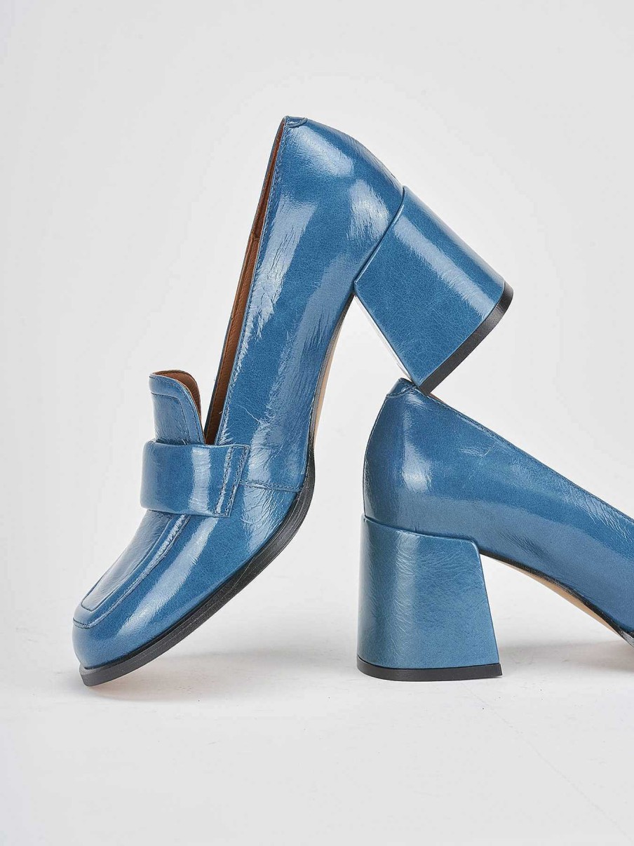 Donna Barca | Mocassino Tacco 8 Cm In Vernice Blu