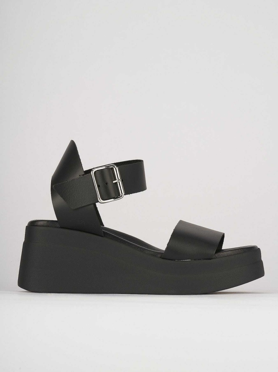 Donna Barca | Zeppa Tacco 5 Cm In Pelle Nera