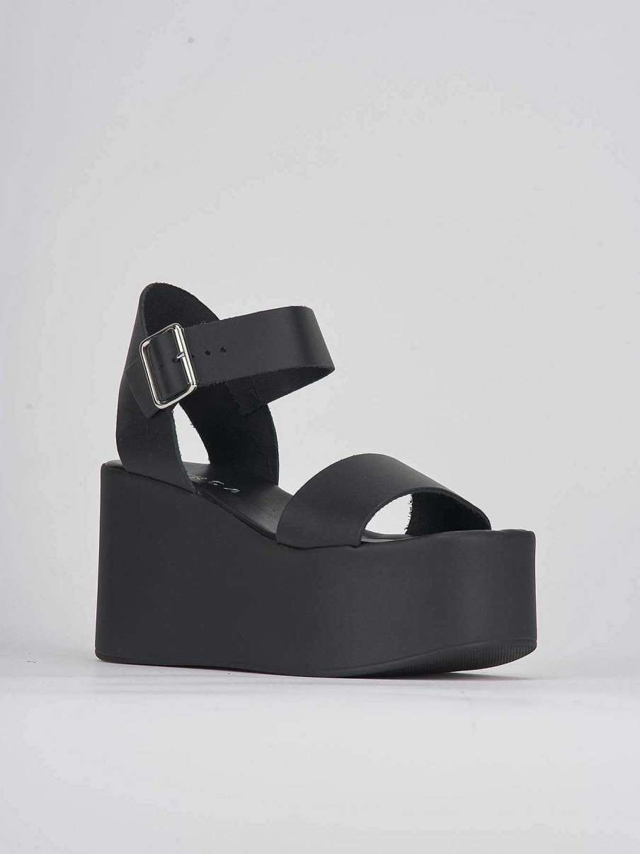 Donna Barca | Zeppa Tacco 9 Cm In Pelle Nera