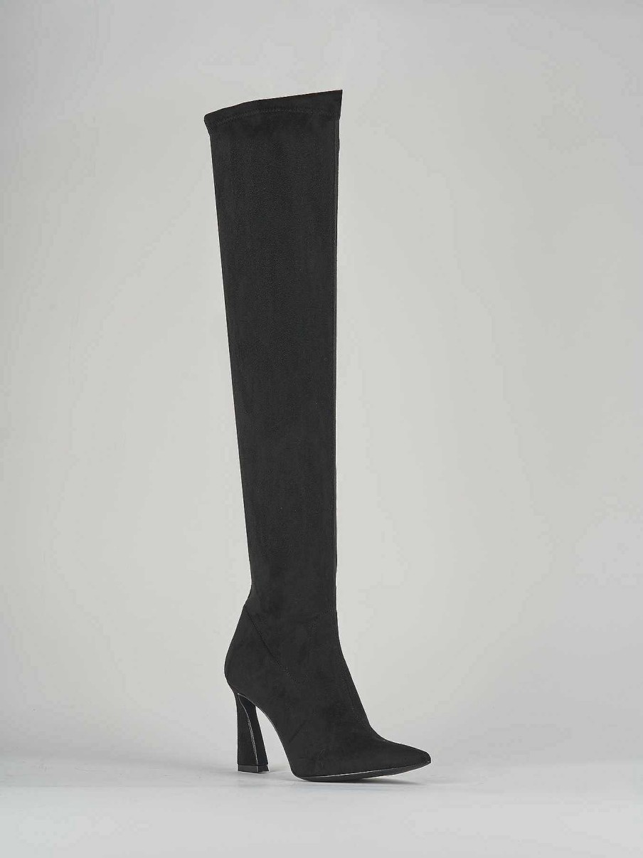 Donna Barca | Stivali Tacco Alto Tacco 8 Cm In Camoscio Nero