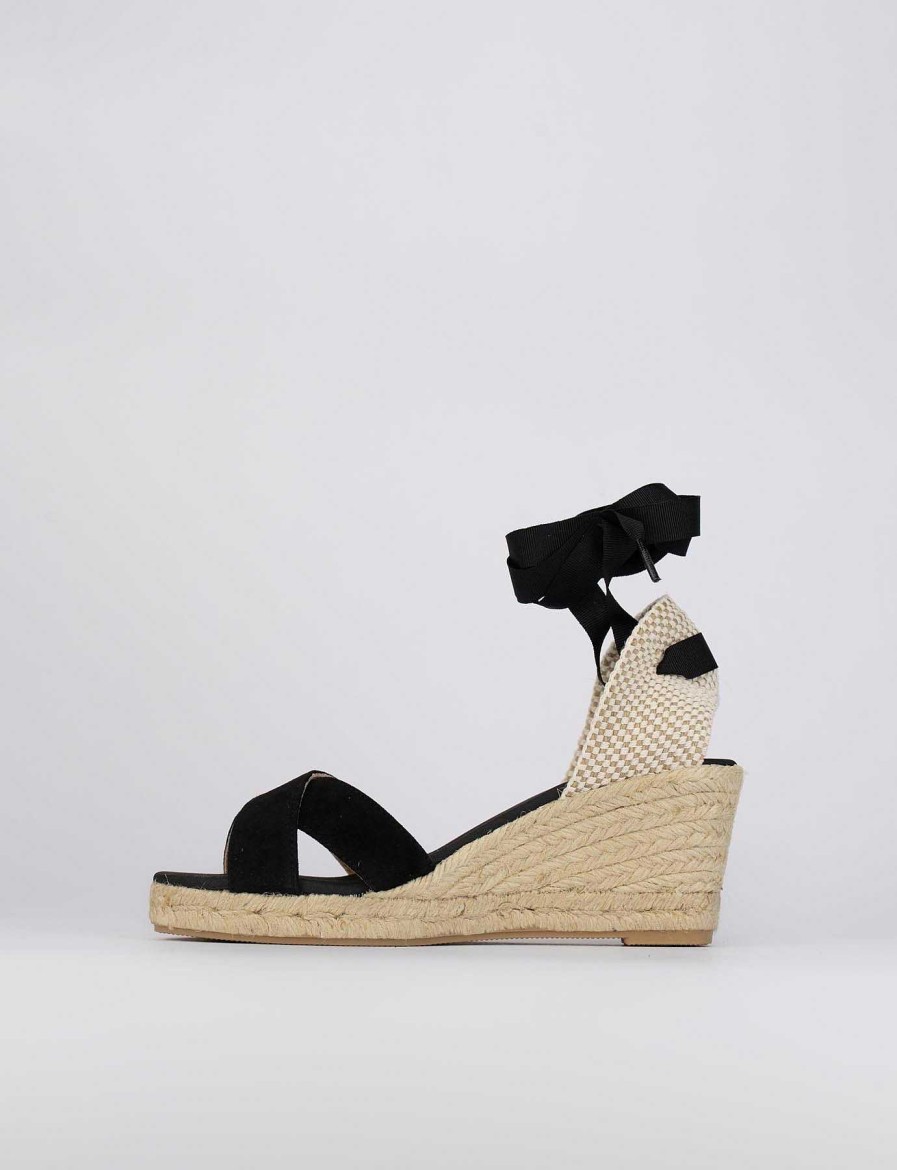 Donna Barca | Espadrillas Tacco 6 Cm In Camoscio Nero