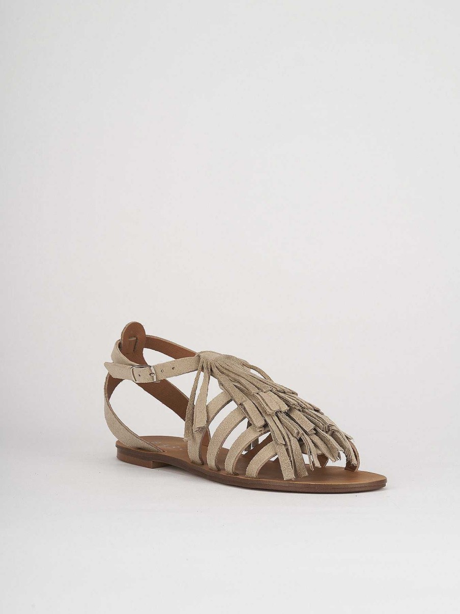 Donna Barca | Sandali Tacco Basso Tacco 1 Cm Camoscio Beige