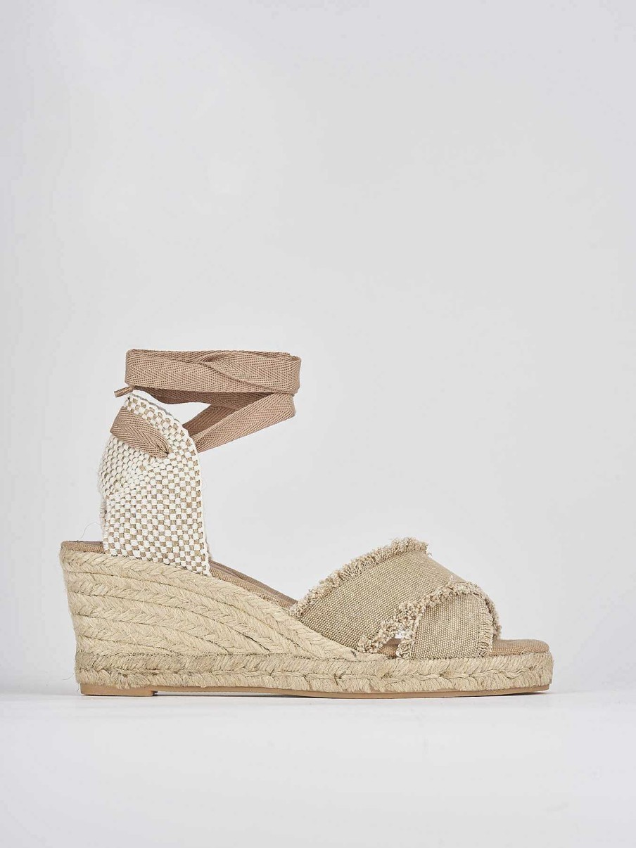 Donna Barca | Espadrillas Tacco 6 Cm In Tessuto Beige