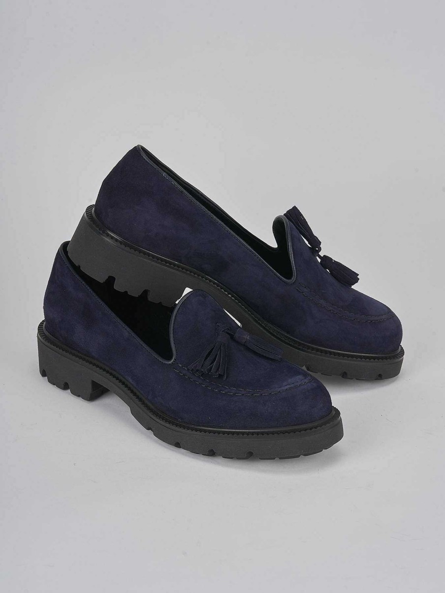 Donna Barca | Mocassino Tacco 2 Cm In Camoscio Blu