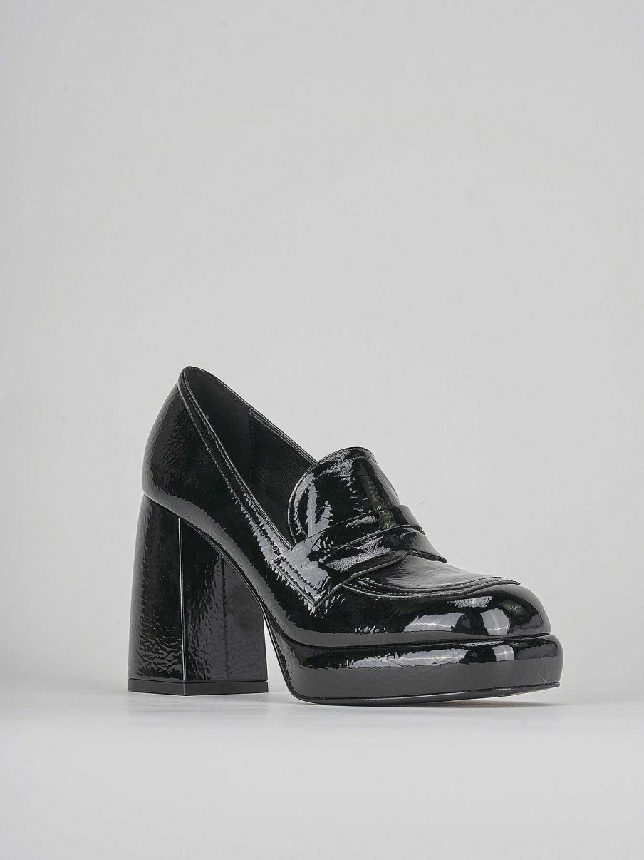 Donna Barca | Mocassino Tacco 9 Cm In Vernice Nera