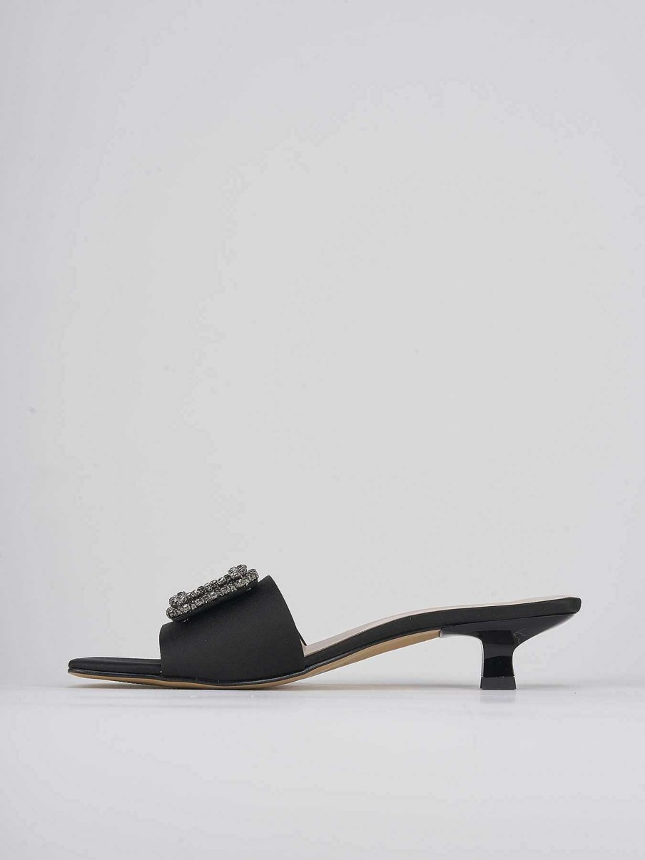 Donna Barca | Pantofole Tacco 3 Cm In Raso Nero