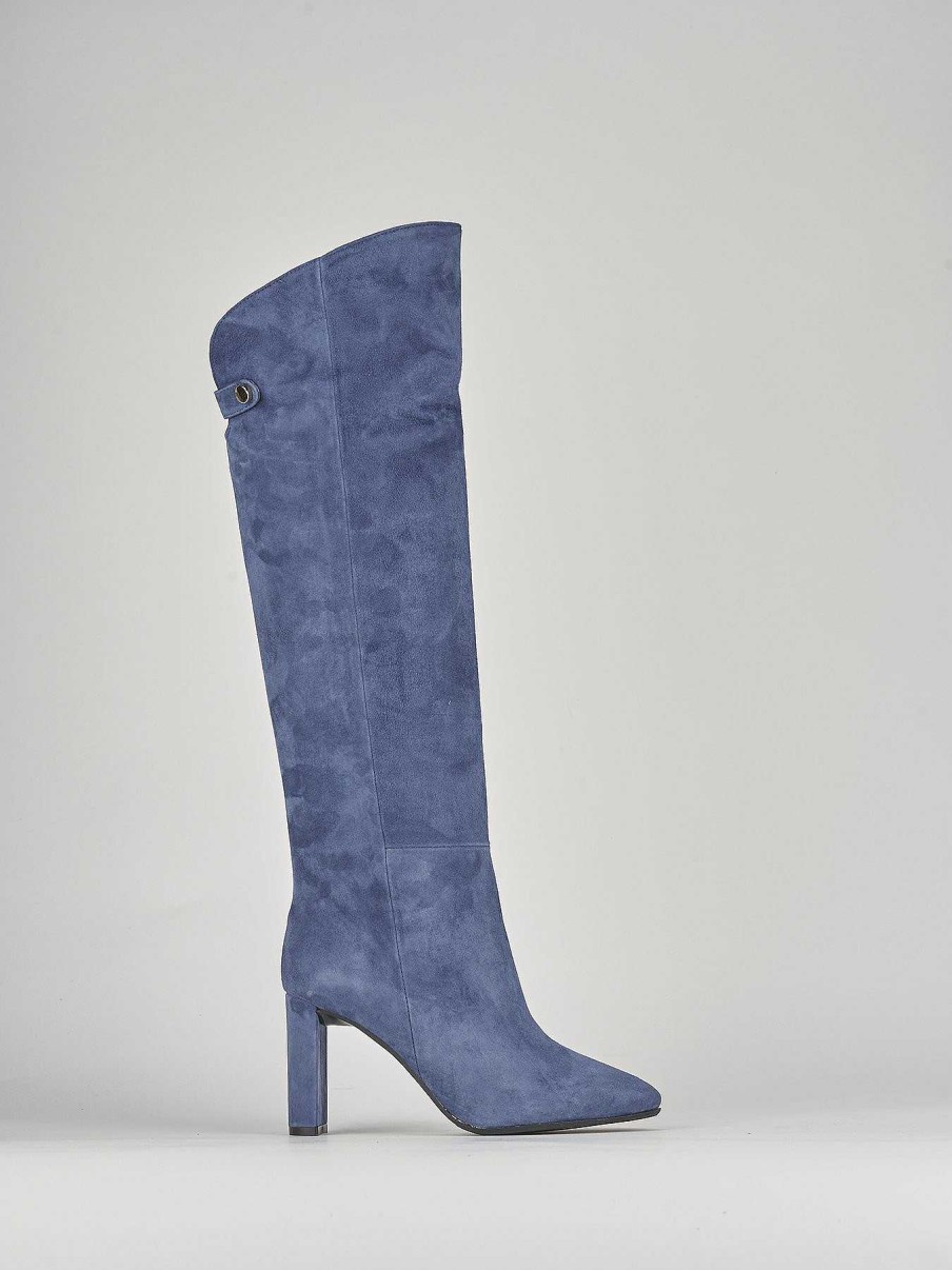 Donna Barca | Stivali Tacco Alto Tacco 9 Cm In Camoscio Blu