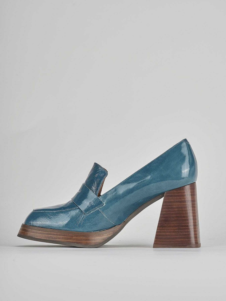 Donna Barca | Mocassino Tacco 9 Cm In Pelle Blu