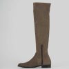 Donna Barca | Stivali Tacco Basso Tacco 1 Cm In Camoscio Beige