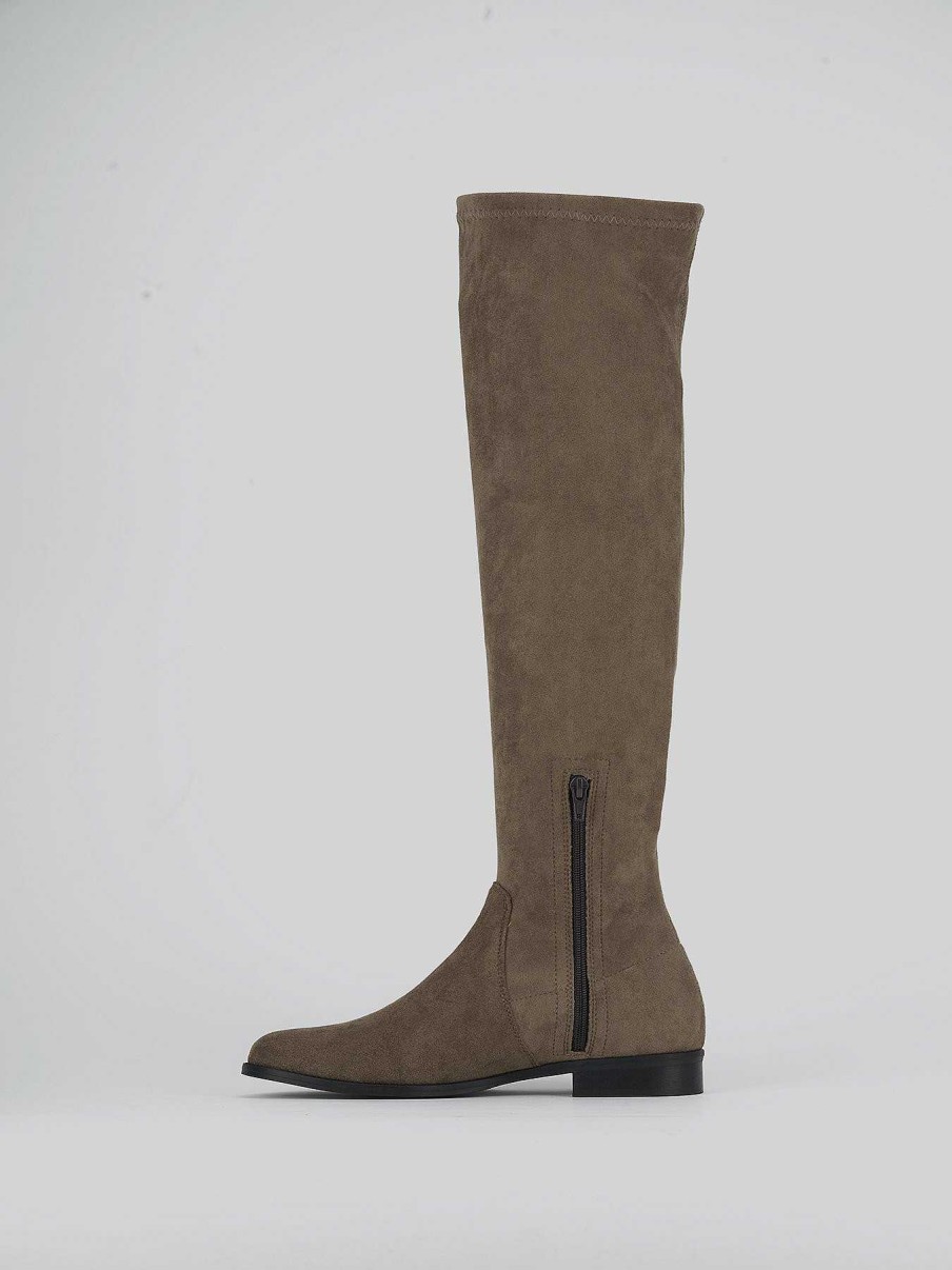 Donna Barca | Stivali Tacco Basso Tacco 1 Cm In Camoscio Beige