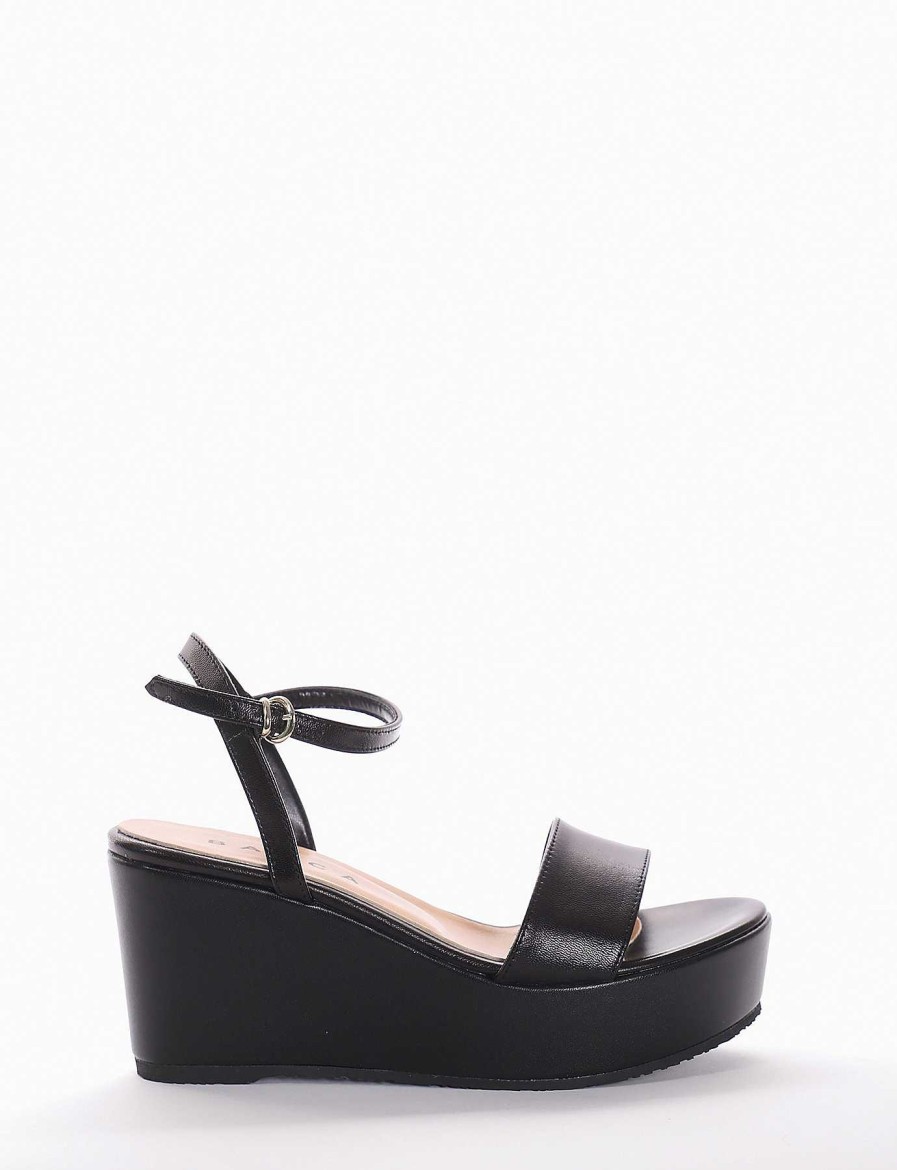 Donna Barca | Zeppa Tacco 8 Cm In Pelle Nera