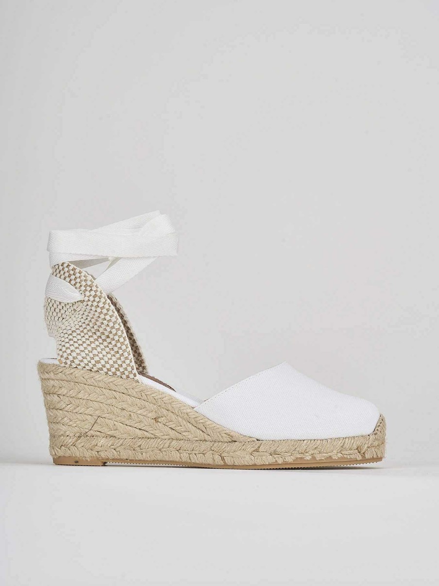 Donna Barca | Espadrillas Tacco 6 Cm In Tessuto Bianco