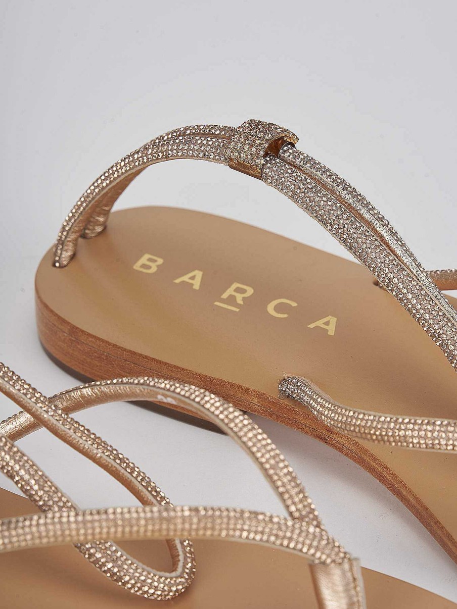 Donna Barca | Sandali Tacco Basso Tacco 1 Cm In Pelle Oro