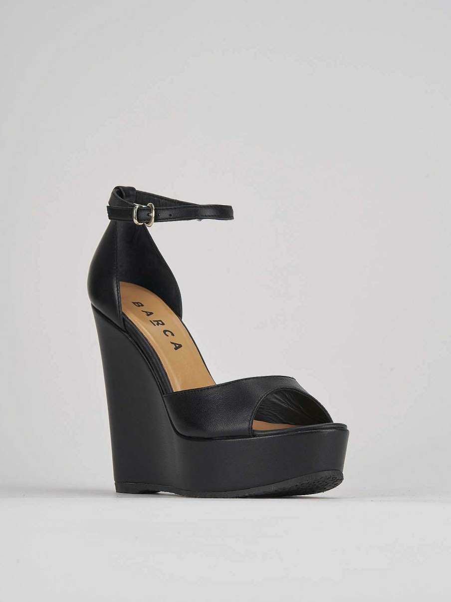 Donna Barca | Zeppa Tacco 13 Cm In Pelle Nera