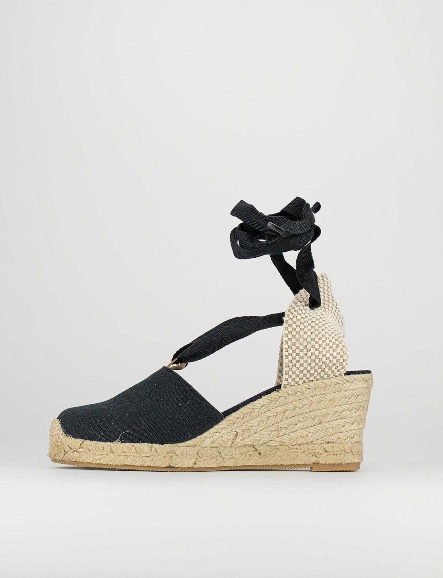 Donna Barca | Espadrillas Tacco 6 Cm In Tessuto Nero