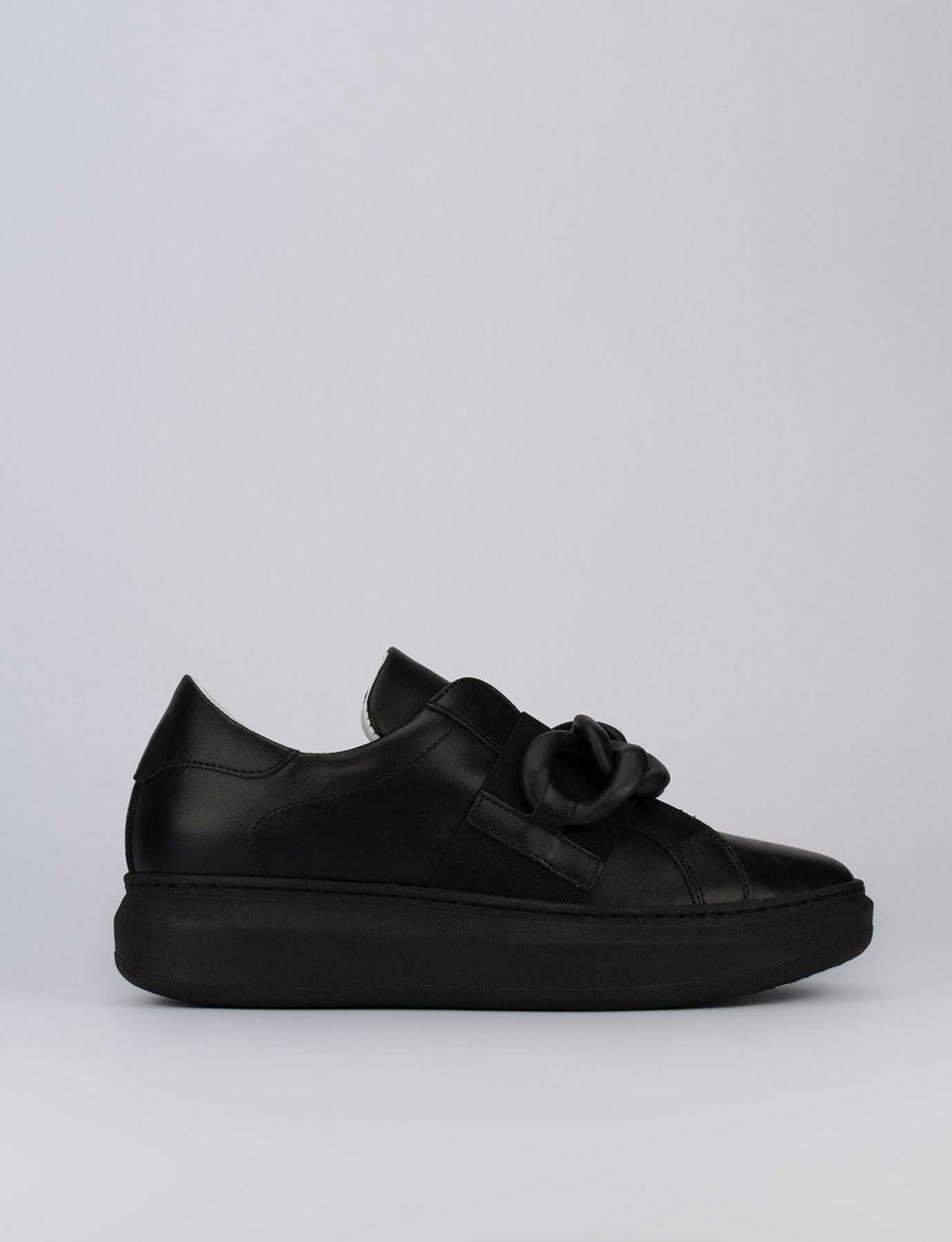 Donna Barca | Sneakers Tacco 1 Cm In Pelle Nera