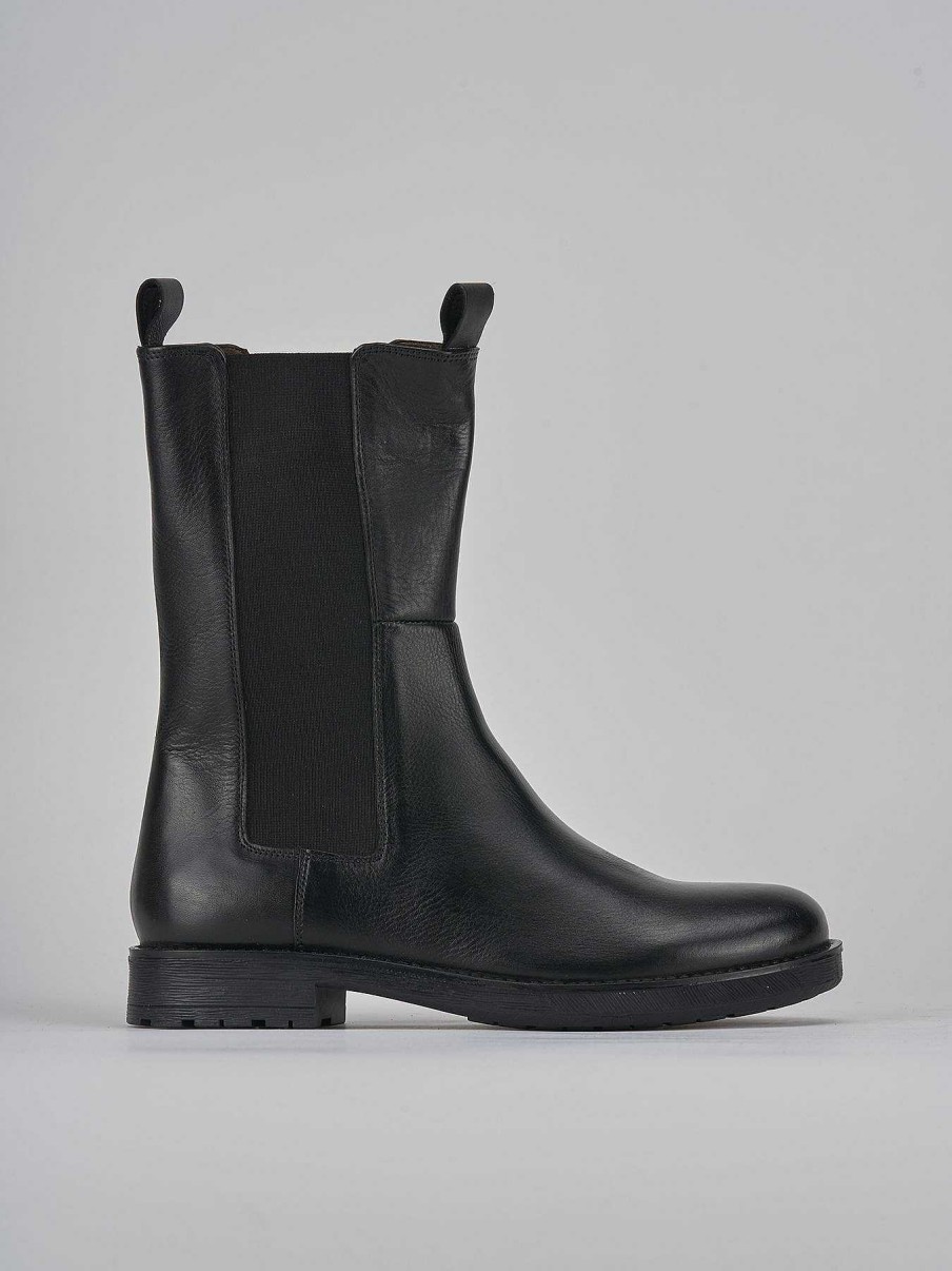 Donna Barca | Stivaletti Tacco 1Cm Pelle Nero