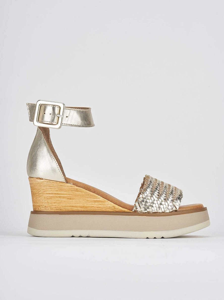 Donna Barca | Zeppa Tacco 8 Cm In Pelle Oro