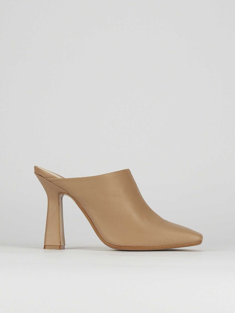 Donna Barca | Sabot Tacco 9 Cm In Pelle Beige