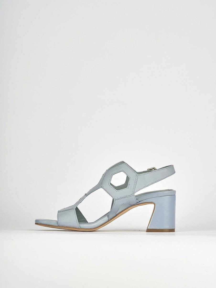 Donna Barca | Sandali Tacco Alto Tacco 5 Cm In Pelle Celeste