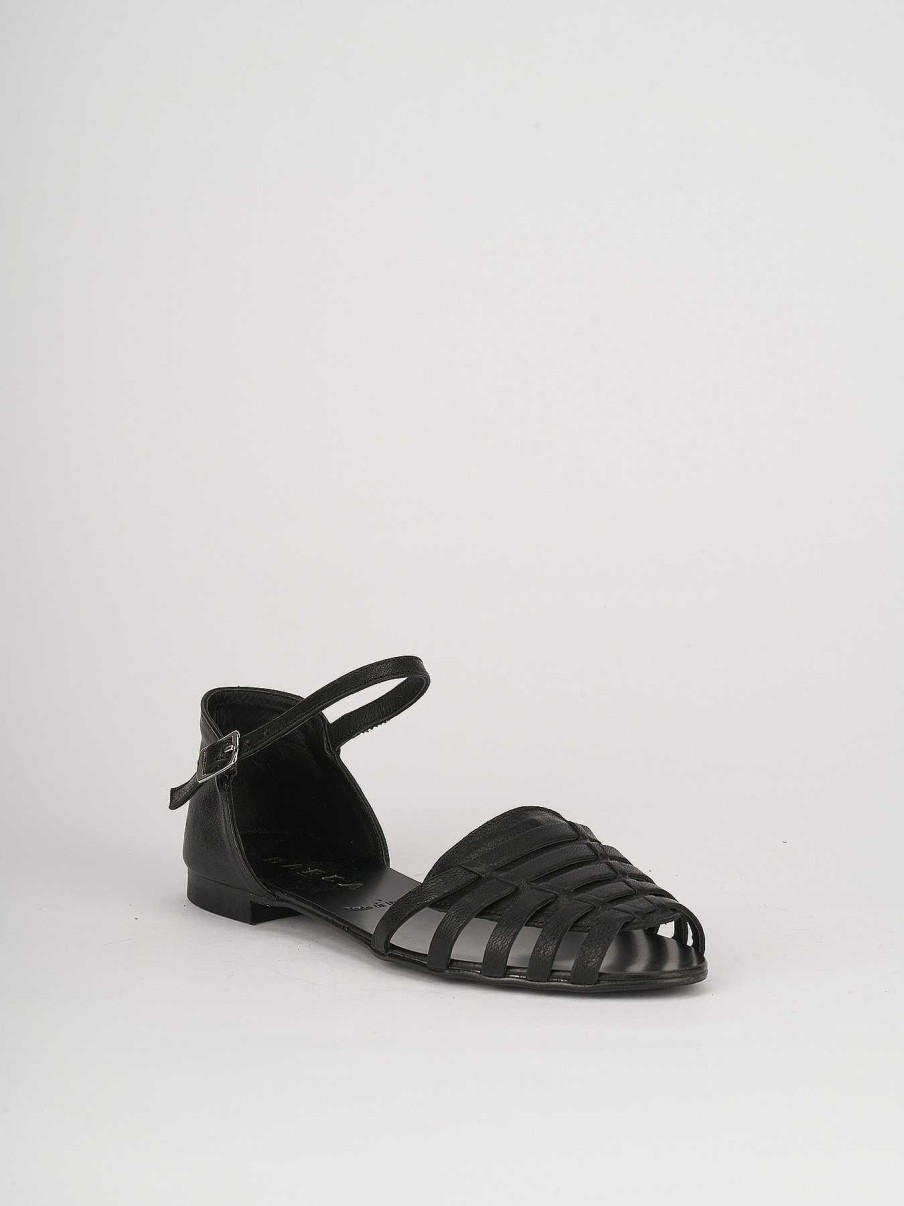 Donna Barca | Sandali Tacco Basso Tacco 1 Cm In Pelle Nera