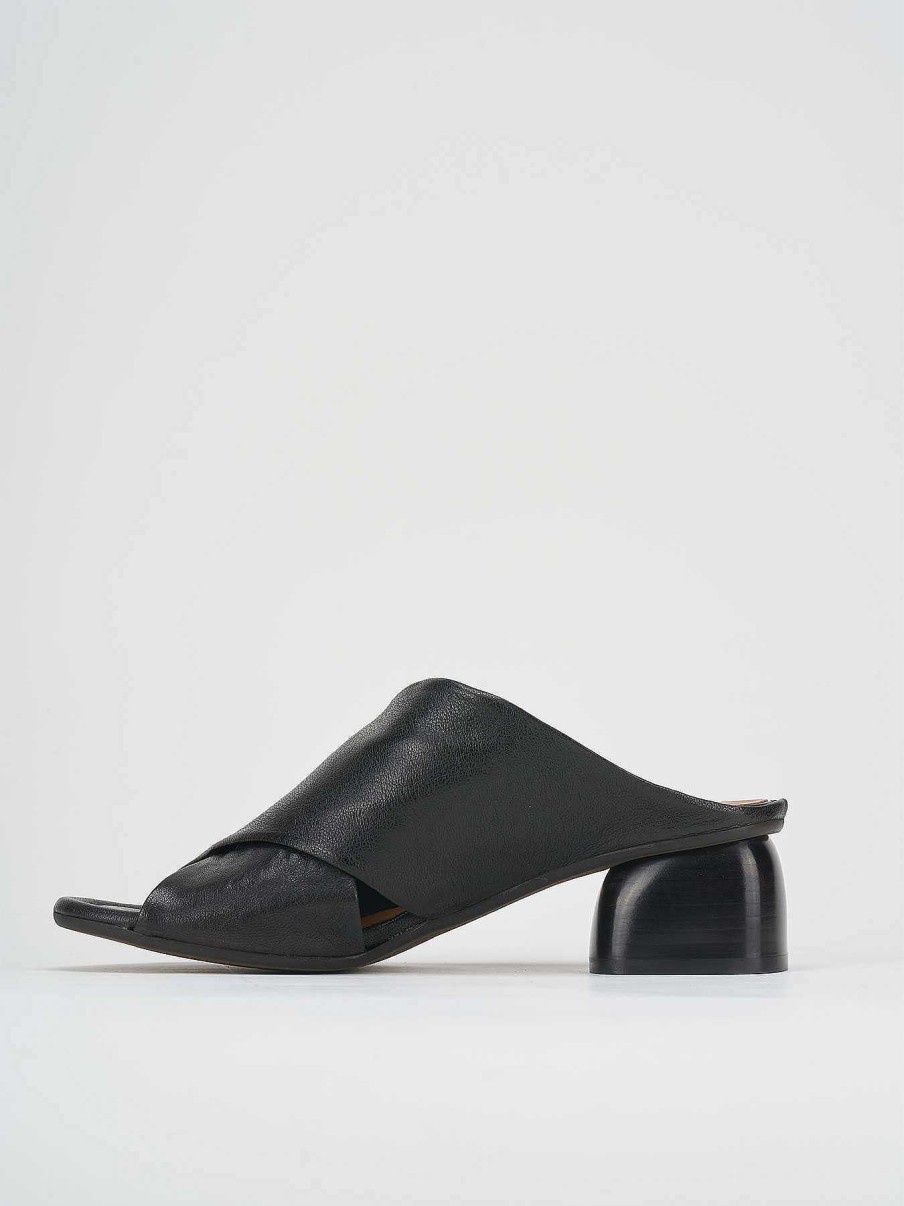 Donna Barca | Pantofole Tacco 5 Cm In Pelle Nera