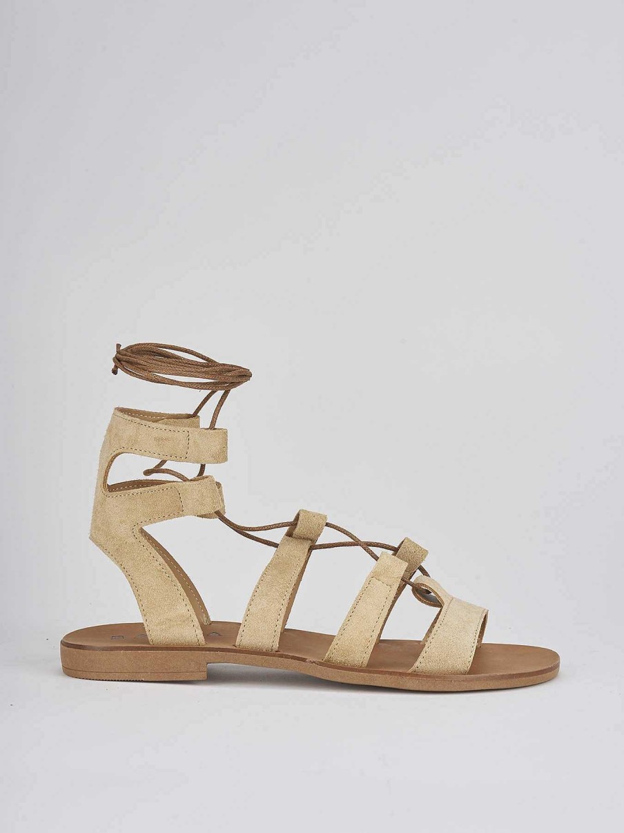 Donna Barca | Sandali Tacco Basso Tacco 1 Cm In Camoscio Beige