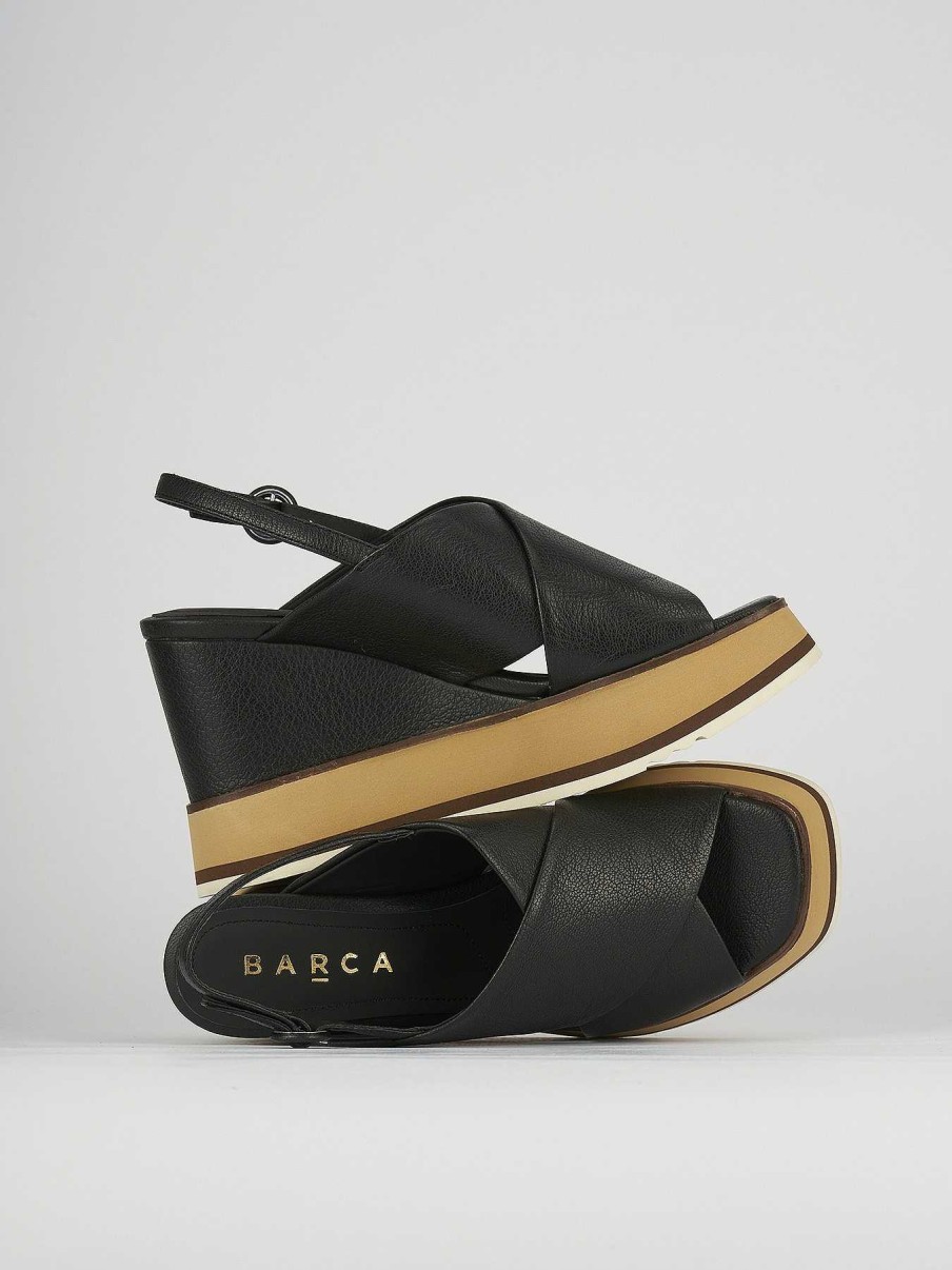 Donna Barca | Zeppa Tacco 9 Cm In Pelle Nera