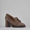 Donna Barca | Mocassino Tacco 8 Cm In Camoscio Beige