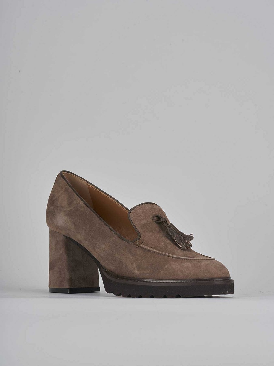 Donna Barca | Mocassino Tacco 8 Cm In Camoscio Beige