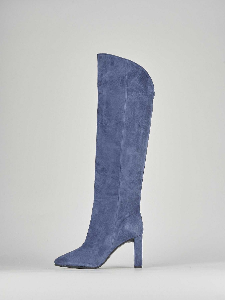 Donna Barca | Stivali Tacco Alto Tacco 9 Cm In Camoscio Blu