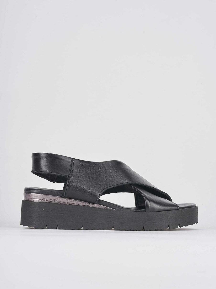 Donna Barca | Zeppa Tacco 4 Cm In Pelle Nera