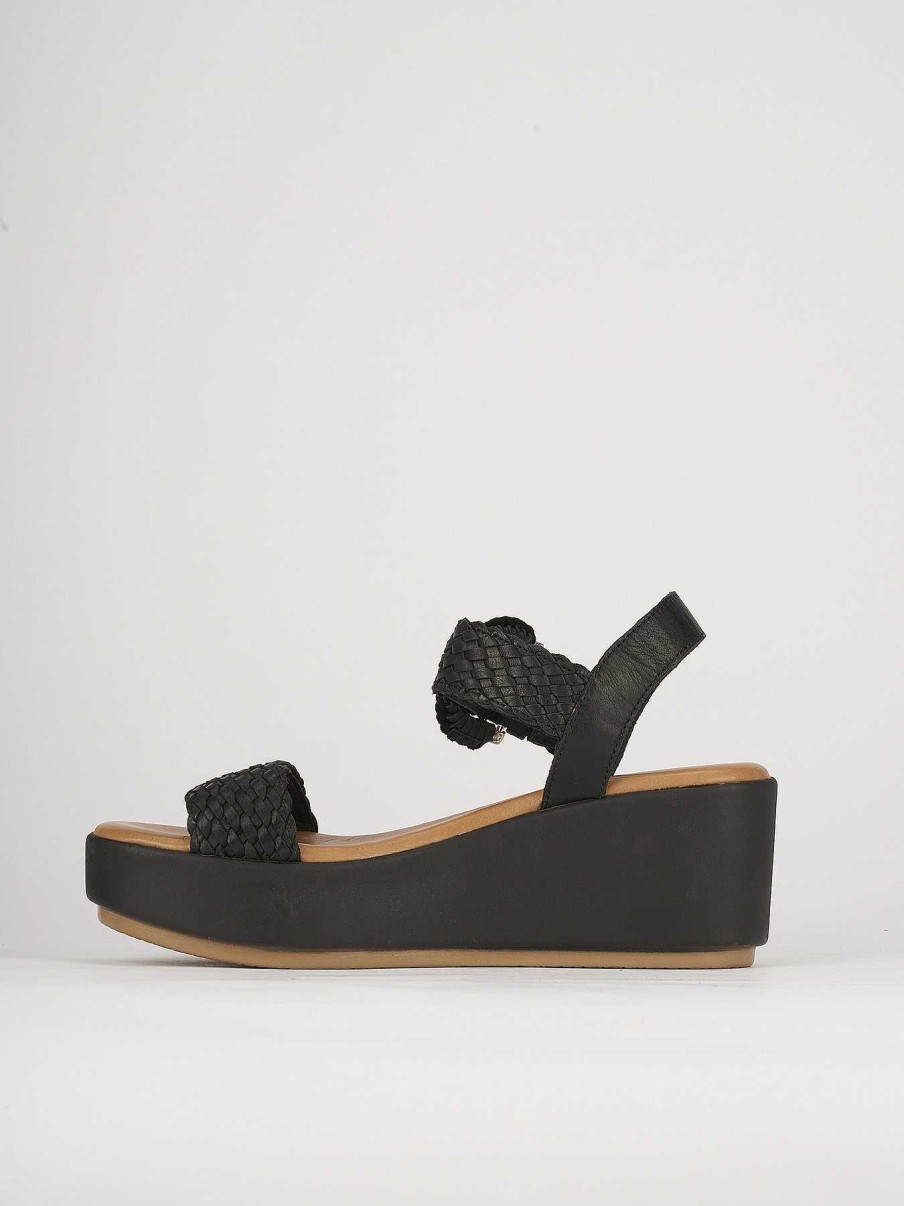 Donna Barca | Zeppa Tacco 7 Cm In Pelle Nera